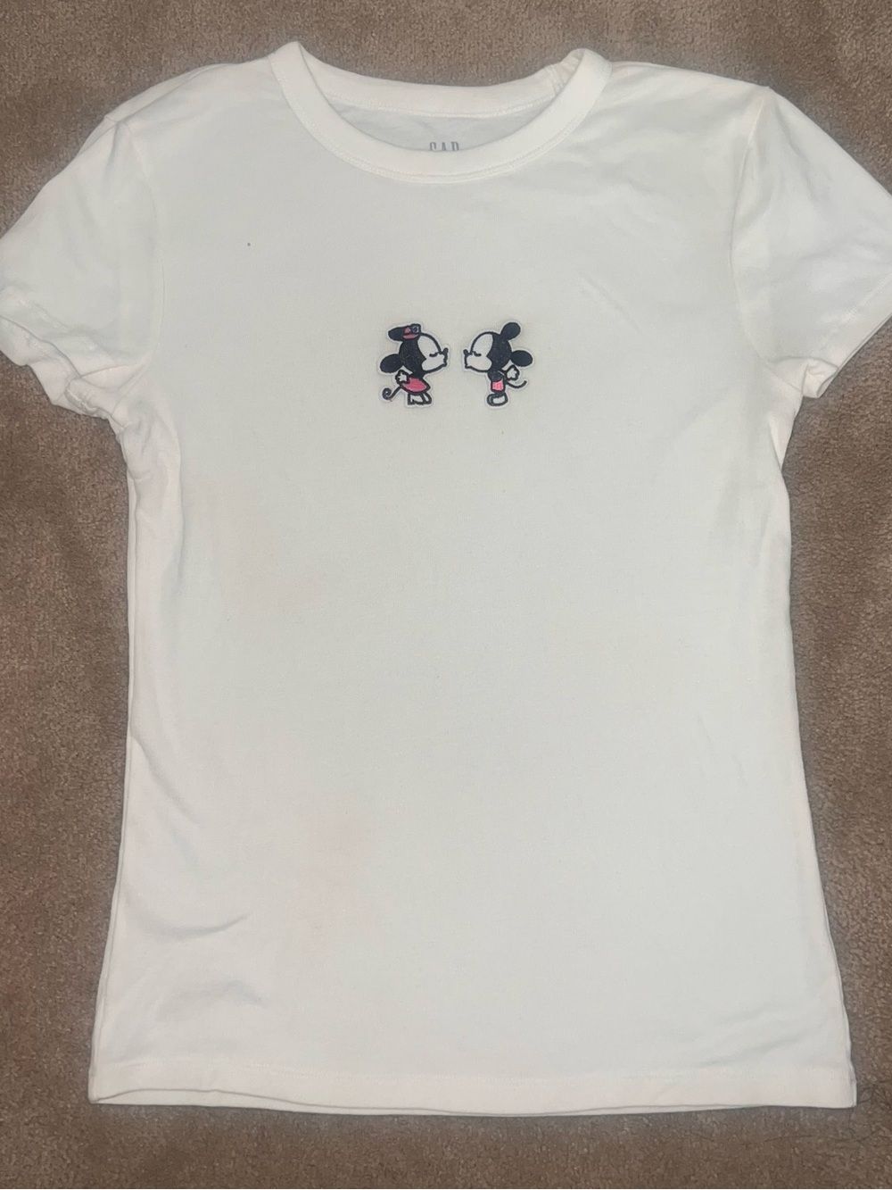 Custom Gap Mickey & Minnie Embroidered Patch Tee S